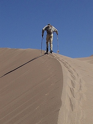 Sand Skiing - David Climbing a Ridge Sand Skiing - David Climbing a Ridge