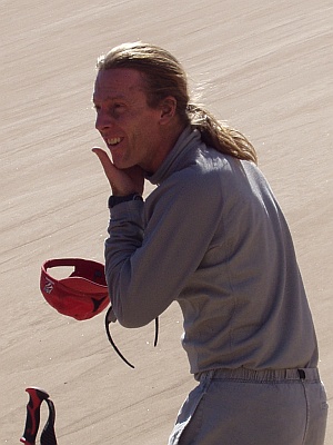Sand Skiing - Hugh gets a sandy face shot