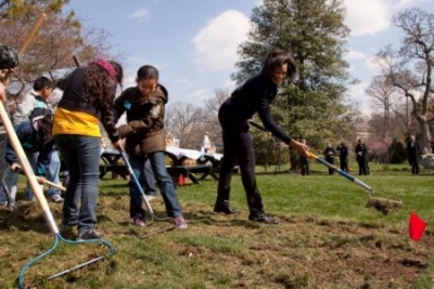 First Lady, Michelle Obama breaking ground for the White House organic garden First Lady, Michelle Obama breaking ground for the White House organic garden